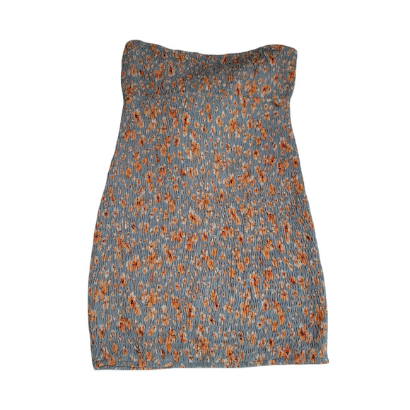 Blush BJ Strapless Mini Smocked Blue Orange Floral Bodycon Dress - Picture 2 of 10